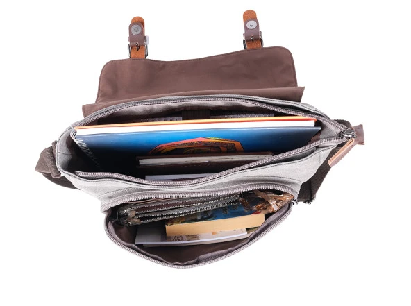 Bagacar Orjinal Kanvas Kumaş Laptop Bölmeli Unisex Çapraz Çanta Bej - 5