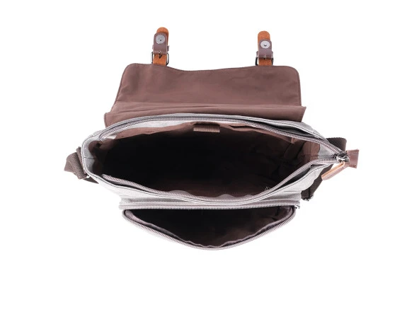 Bagacar Orjinal Kanvas Kumaş Laptop Bölmeli Unisex Çapraz Çanta Bej - 6