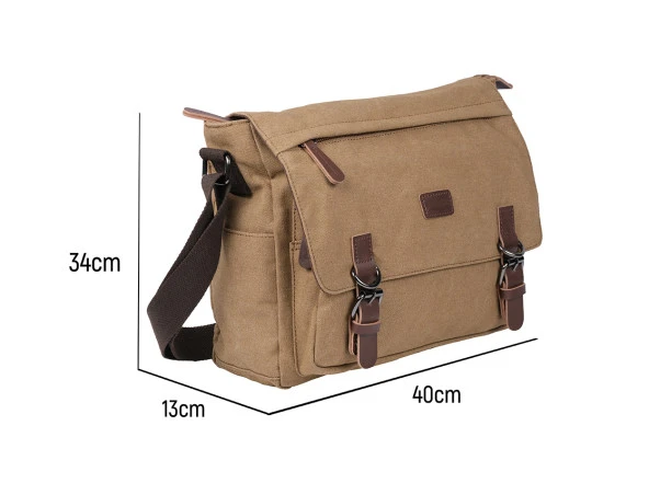 Bagacar Orjinal Kanvas Kumaş Laptop Bölmeli Unisex Çapraz Çanta Bej - 8