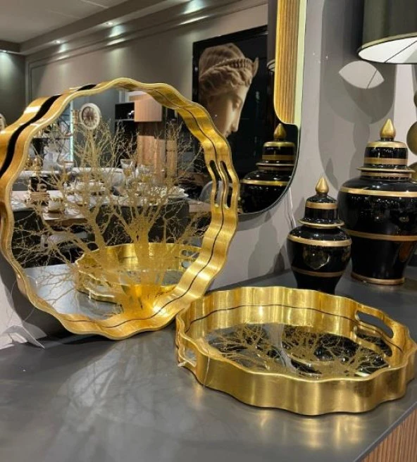 Royking Maya 2 li Yuvarlak Tepsi 39x4-34x4 cm FX 007 - 2