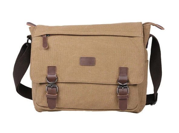 Bagacar Orjinal Kanvas Kumaş Laptop Bölmeli Unisex Çapraz Çanta Bej - 3