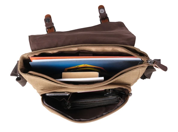 Bagacar Orjinal Kanvas Kumaş Laptop Bölmeli Unisex Çapraz Çanta Bej - 4