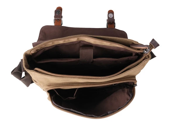 Bagacar Orjinal Kanvas Kumaş Laptop Bölmeli Unisex Çapraz Çanta Bej - 6