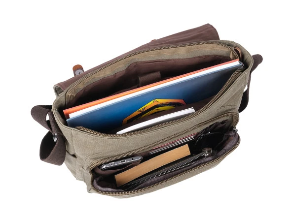 Bagacar Orjinal Kanvas Kumaş Laptop Bölmeli Unisex Çapraz Çanta Yeşil - 4