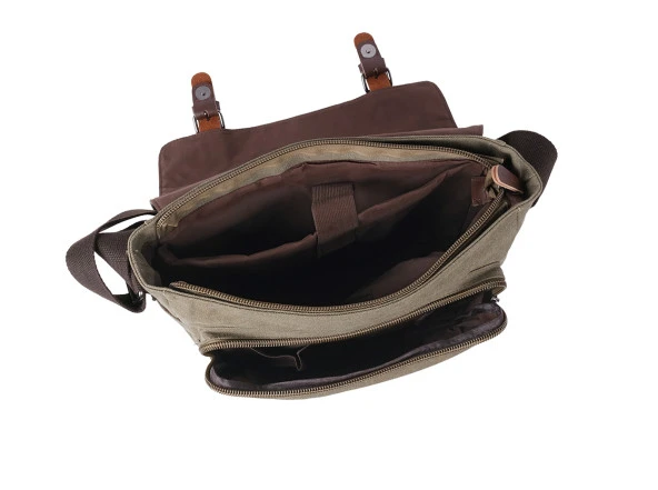 Bagacar Orjinal Kanvas Kumaş Laptop Bölmeli Unisex Çapraz Çanta Yeşil - 6