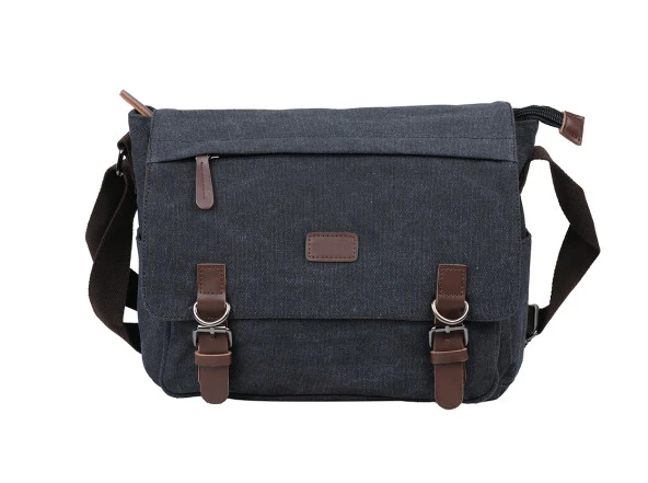 Bagacar Orjinal Kanvas Kumaş Laptop Bölmeli Unisex Çapraz Çanta Siyah - 3
