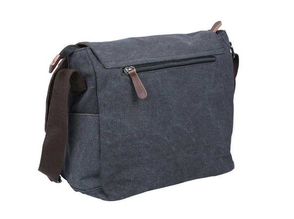 Bagacar Orjinal Kanvas Kumaş Laptop Bölmeli Unisex Çapraz Çanta Siyah - 5