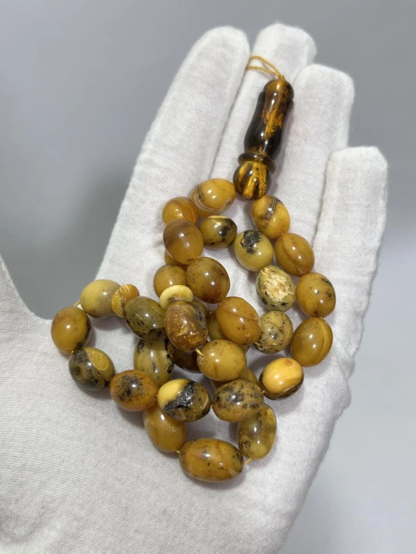 Doğal Kaya Damla Kehribar Tesbih 33lük 27 Gram - Resim 3