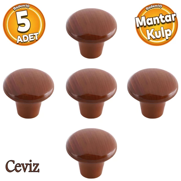 Mantar Düğme Sert Plastik Kulp Ceviz Mobilya Çekmece Mutfak Dolabı Dolap Kapak Kulpu Kulbu 5 ADET