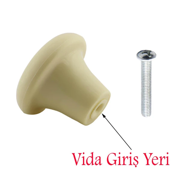 Mantar Düğme Sert Plastik Kulp Krem Mobilya Çekmece Mutfak  Dolabı Dolap Kapak Kulpu Kulbu 5 ADET - Resim 2