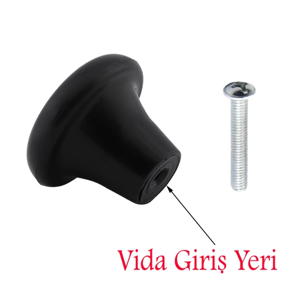 Mantar Düğme Sert Plastik Kulp Siyah Dolap Mobilya Mutfak Dolabı Çekmece Kapak Kulpu Kulbu 5 ADET - Resim 2