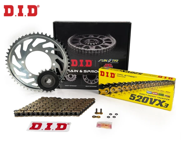 ZİNCİR DİŞLİ SETİ YAMAHA MT-03 (660 cc)  (2006-2012) / YAMAHA / MT-03 / 660cc / ZİNCİR: DID-520VX3 (Gold)-112 / ÖN DİŞLİ: JT (15T)  / ARKA DİŞLİ: SUNSTAR (47T) / 2006-2007-2008-2009-2010-2011-2012
