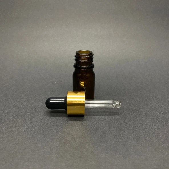 5 Ml Amber Cam Damlalıklı Şişe , Gold Metalik Kapak , 5 Cc Kahverengi Cam Damlalıklı Şişe x 6 Adet ürün görseli
