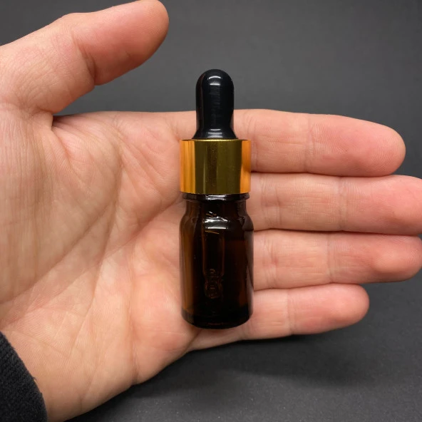 5 Ml Amber Cam Damlalıklı Şişe , Gold Metalik Kapak , 5 Cc Kahverengi Cam Damlalıklı Şişe x 6 Adet - Resim 2