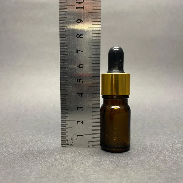 5 Ml Amber Cam Damlalıklı Şişe , Gold Metalik Kapak , 5 Cc Kahverengi Cam Damlalıklı Şişe x 6 Adet - Resim 3