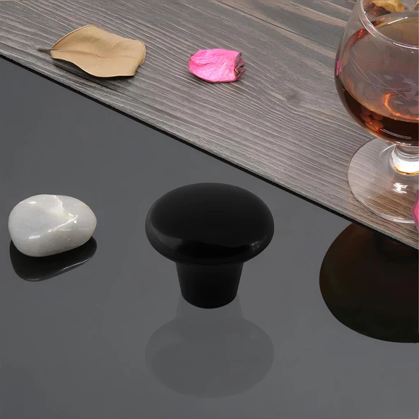 Mantar Düğme Sert Plastik Kulp Siyah Dolap Mobilya Mutfak Dolabı Çekmece Kapak Kulpu Kulbu 5 ADET - Resim 6