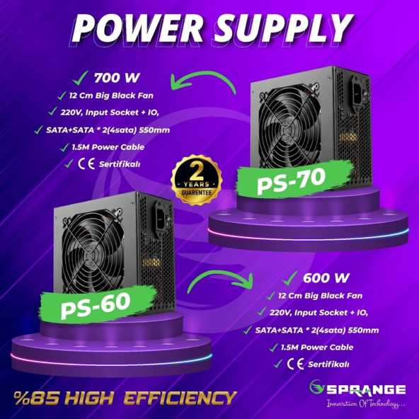 SPRANGE PS-60 600W POWER SUPPLY 4 SATA 12CM GENİŞ FAN GÜÇ KAYNAĞI