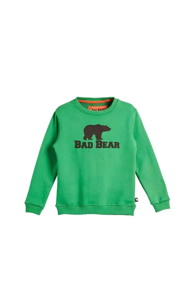 Bad Bear Logo Crewneck Kids Green Yeşil Baskılı Çocuk Sweatshirt