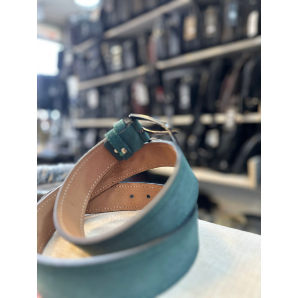 TRG POLO SÜET YEŞİL HAKİKİ DERİ ERKEK KEMERİ-4 cm - 2
