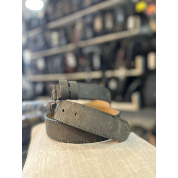 TR POLO GRİ TEK DİKİŞ HAKİKİ DERİ ERKEK KEMERİ- 4 CM