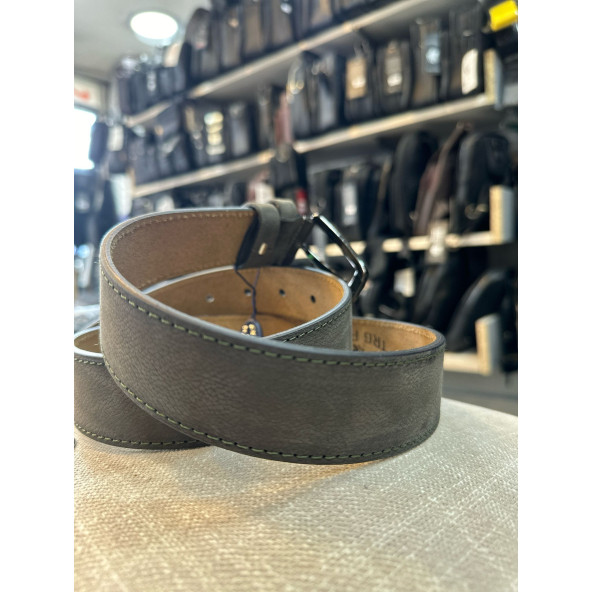 TR POLO GRİ TEK DİKİŞ HAKİKİ DERİ ERKEK KEMERİ- 4 CM - 3