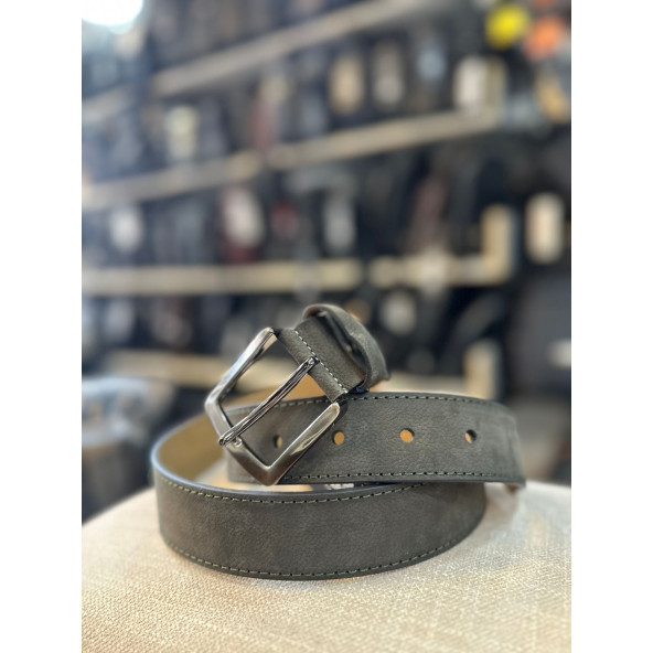 TR POLO GRİ TEK DİKİŞ HAKİKİ DERİ ERKEK KEMERİ- 4 CM - 4