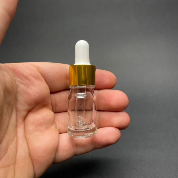 5Ml Şeffaf Cam Damlalıklı Şişe , Gold Metalik Kapak  ,  5 Cc Saydam Cam Damlalıklı Şişe x 6 Adet