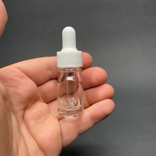 5Ml Saydam Cam Damlalıklı Şişe , Beyaz Kapak , 5 Cc Şeffaf Cam Damlalıklı Şişe x 6 Adet