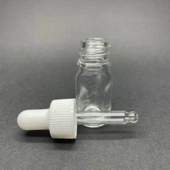 5Ml Saydam Cam Damlalıklı Şişe , Beyaz Kapak , 5 Cc Şeffaf Cam Damlalıklı Şişe x 6 Adet - 2