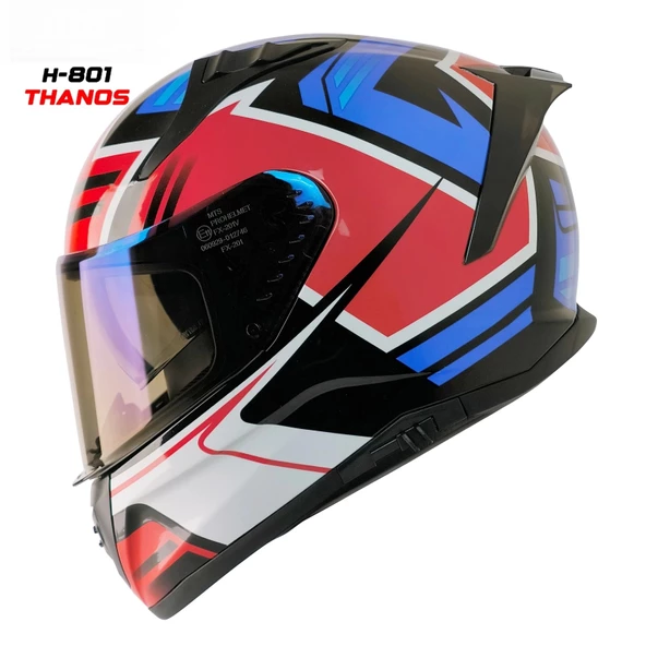 MTS M-201 THANOS MAVİ-BEYAZ GÜNEŞ VİZÖRLÜ KASK (MAVİ CAMLI) ürün görseli