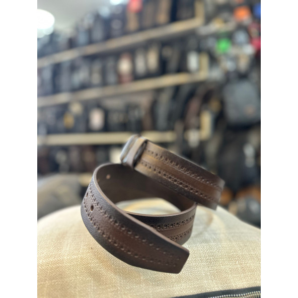 TRG POLO KAHVE 4 CM HAKİKİ DERİ DESENLİ ERKEK KEMERİ - Resim 3
