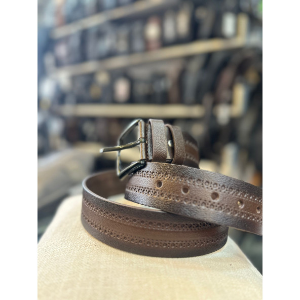 TRG POLO KAHVE 4 CM HAKİKİ DERİ DESENLİ ERKEK KEMERİ - Resim 6