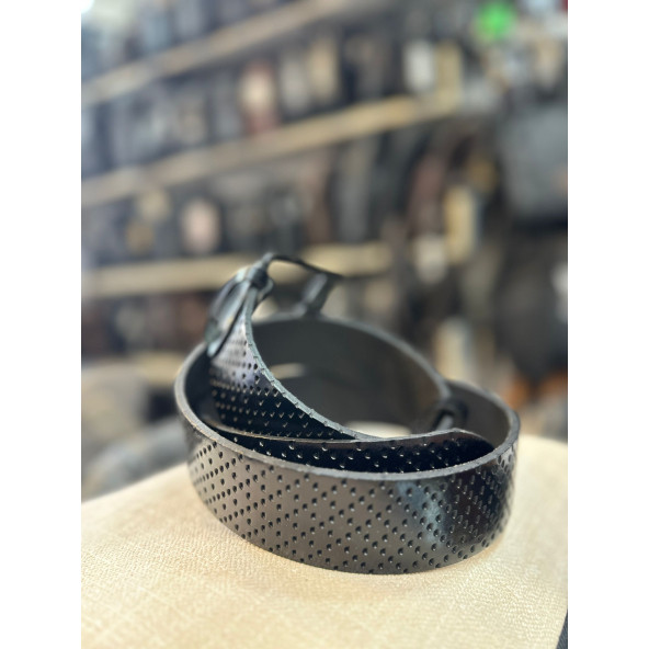 TRG POLO Siyah Nokta Desenli Deri Erkek Kemeri- ürün görseli 1