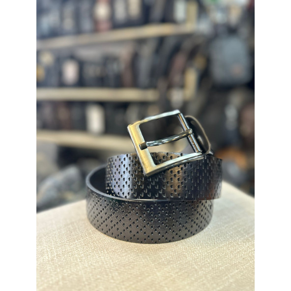 TRG POLO Siyah Nokta Desenli Deri Erkek Kemeri- - Resim 2