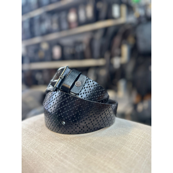 TRG POLO Siyah Nokta Desenli Deri Erkek Kemeri- - Resim 4
