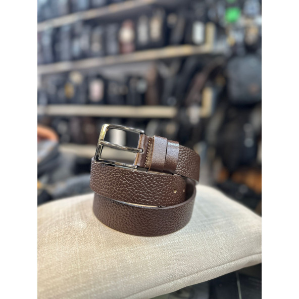 TRG POLO  Kahve Dokulu Hakiki Deri Erkek Kemeri-4 Cm
