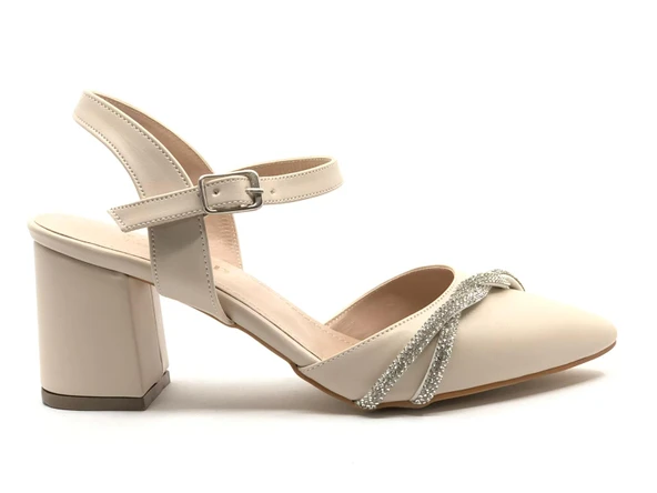 Mehtap Çapraz Burgu Taş Detaylı 6 cm Topuklu Kadın Klasik Ayakkabı - Resim 6