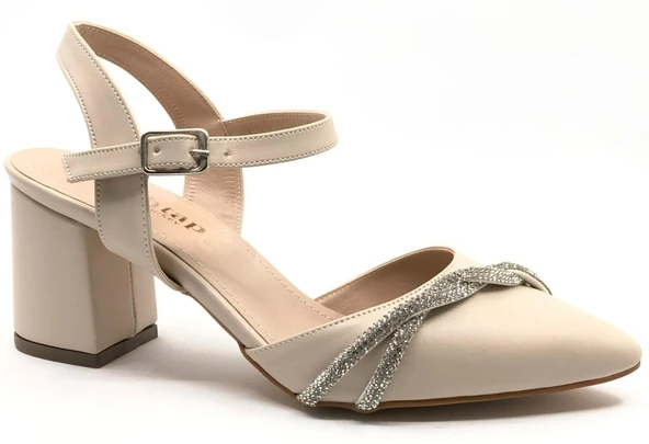 Mehtap Çapraz Burgu Taş Detaylı 6 cm Topuklu Kadın Klasik Ayakkabı ürün görseli 1