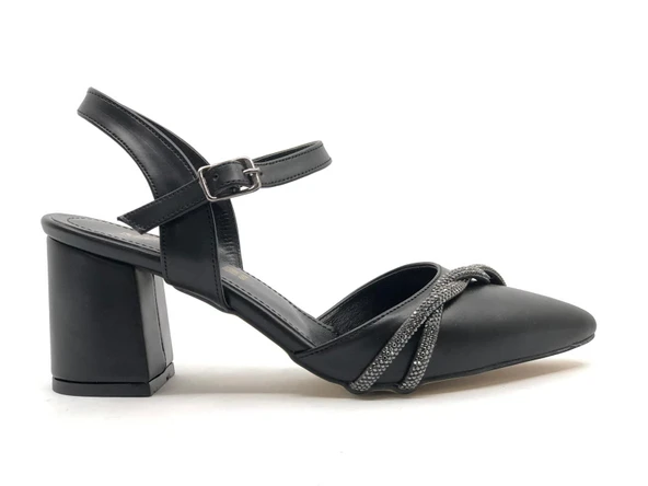 Mehtap Çapraz Burgu Taş Detaylı 6 cm Topuklu Kadın Klasik Ayakkabı - Resim 3