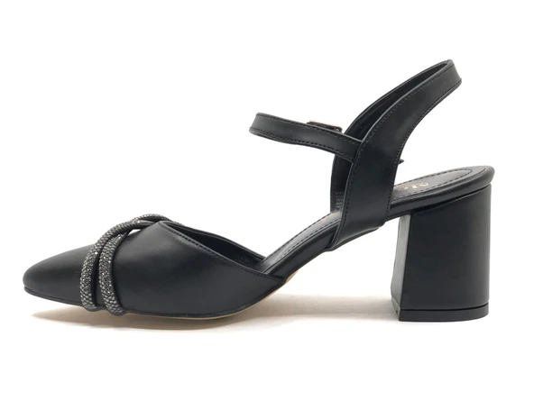 Mehtap Çapraz Burgu Taş Detaylı 6 cm Topuklu Kadın Klasik Ayakkabı - Resim 4