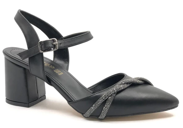 Mehtap Çapraz Burgu Taş Detaylı 6 cm Topuklu Kadın Klasik Ayakkabı - Resim 2