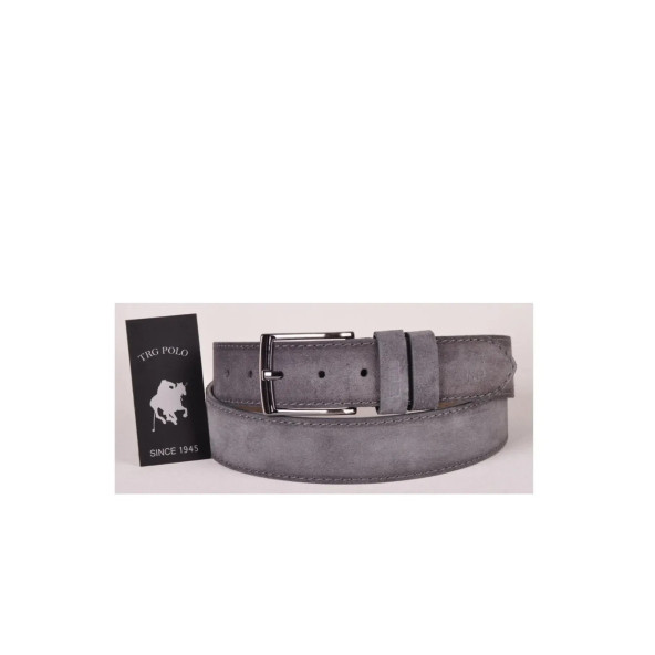 TRG POLO 4,5 Cm Gri Hakiki Nubuk Deri Kemer -0159