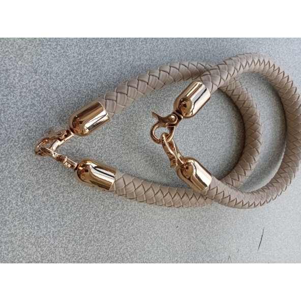 40 CM BEJ  Renkli Örgü Derili Çanta Sapı - 2