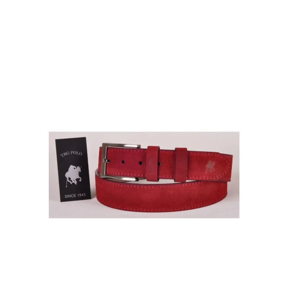 TRG POLO 4,5 Cm Kırmızı Hakiki Nubuk Deri Kemer -0159 - 1