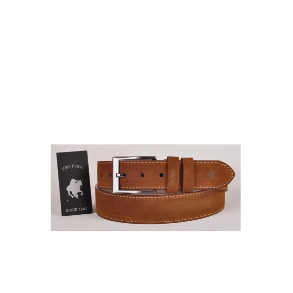 TRG POLO 4,5 Cm Taba Hakiki Nubuk Deri Kemer -0159 ürün görseli 1