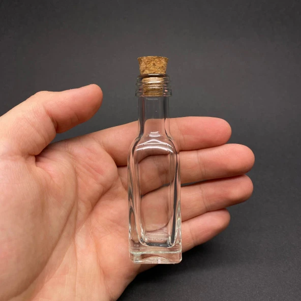 20 ML KÖŞELİ CAM ŞİŞE , MANTAR TIPALI , 20 CC MANTARLI CAM ŞİŞE  x 10 Adet - Resim 2