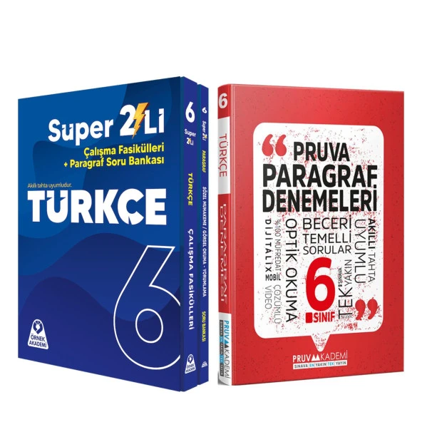 Örnek Akademi 6.Sınıf Türkçe Süper İkili ve Pruva Akademi Paragraf Deneme Seti 3 Kitap