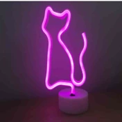 Neon Işıklı Kedi Lamba USB+Pil