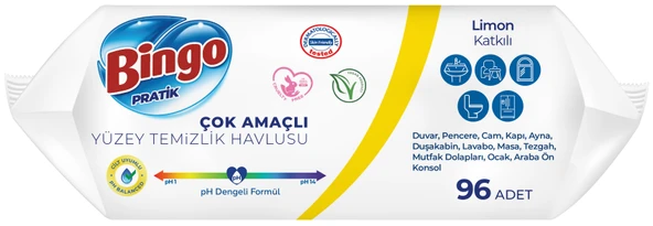 Bingo Clean Yüzey Temizlik Havlusu 96 Yaprak Limon Kokulu Plastik Kapaklı (9 Lu Set) 864 Yaprak - 3