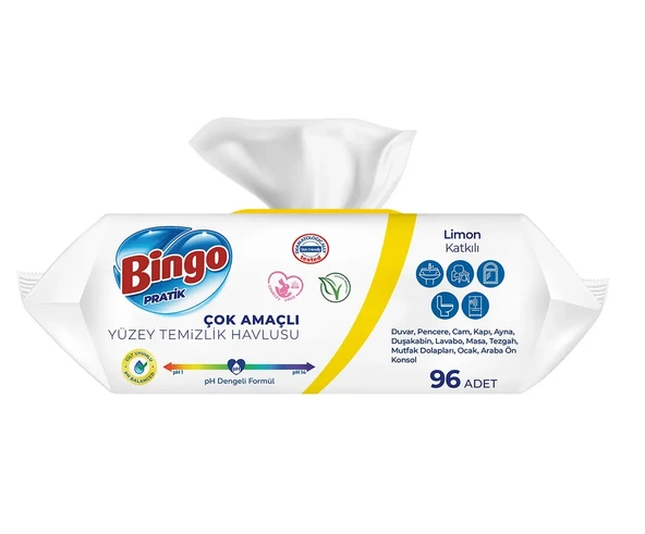 Bingo Clean Yüzey Temizlik Havlusu 96 Yaprak Limon Kokulu Plastik Kapaklı (5 Li Set) 480 Yaprak - 4